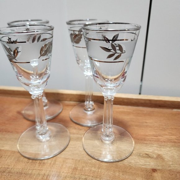 4) Libbey Cordial Glasses 4.25" Hostess Set 1oz Silver Leaf Foliage - Picture 6 of 12